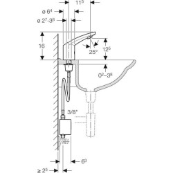 Geberit lavabo bataryası Tip 185, jeneratörlü: Parlak krom, Mikser=Miksersiz - 4