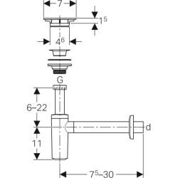 Geberit lavabo sifonu, kapak ve adaptör conta, yatay çıkış: d=32mm, G=1 1/4', Parlak krom - 3