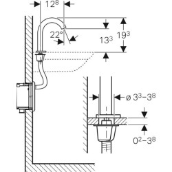 Geberit Piave lavabo bataryası, tezgah üstü, elektrikli, sıva altı fonksiyon kutusu için: Parlak krom, Mikser=Miksersiz - 3