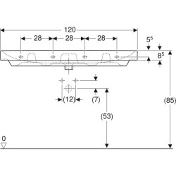 Geberit Smyle Square lavabo: B=120cm, T=48cm, Batarya deliği=Yok, Taşma deliği=Görünür, Beyaz - 4