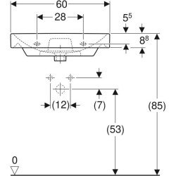 Geberit Smyle Square lavabo: B=60cm, T=48cm, Batarya deliği=Orta, Taşma deliği=Görünür, Beyaz - 4