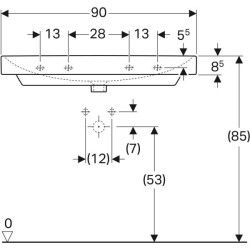 Geberit Smyle Square lavabo: B=90cm, T=48cm, Batarya deliği=Sol ve sağ, Taşma deliği=Görünür, Beyaz - 4