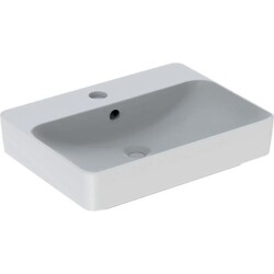 Geberit VariForm dikdörtgen lavabo, batarya banklı: B=60cm, T=45cm, Batarya deliği=Orta, Taşma deliği=Görünür, Beyaz - 1