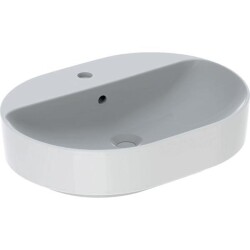 Geberit VariForm eliptik lavabo, batarya banklı: B=60cm, T=45cm, Batarya deliği=Orta, Taşma deliği=Görünür, Beyaz - 1