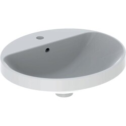 Geberit VariForm oval çanak lavabo, batarya banklı: B=50cm, T=45cm, Batarya deliği=Orta, Taşma deliği=Görünür, Beyaz - 1