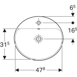 Geberit VariForm oval çanak lavabo, batarya banklı: B=50cm, T=45cm, Batarya deliği=Orta, Taşma deliği=Görünür, Beyaz - 3