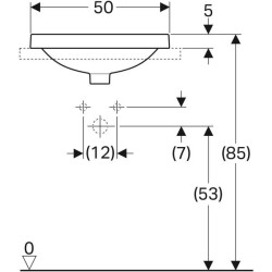 Geberit VariForm oval çanak lavabo, batarya banklı: B=50cm, T=45cm, Batarya deliği=Orta, Taşma deliği=Görünür, Beyaz - 4