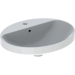 Geberit VariForm oval çanak lavabo, batarya banklı: B=55cm, T=45cm, Batarya deliği=Orta, Taşma deliği=Görünür, Beyaz - 1