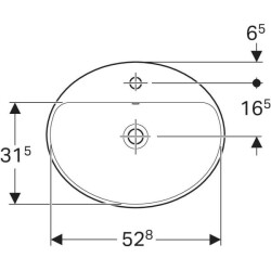 Geberit VariForm oval çanak lavabo, batarya banklı: B=55cm, T=45cm, Batarya deliği=Orta, Taşma deliği=Görünür, Beyaz - 3