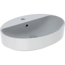 Geberit VariForm oval çanak lavabo, batarya banklı: B=60cm, T=45cm, Batarya deliği=Orta, Taşma deliği=Görünür, Beyaz - 1