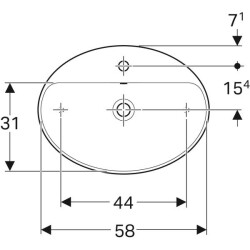 Geberit VariForm oval çanak lavabo, batarya banklı: B=60cm, T=45cm, Batarya deliği=Orta, Taşma deliği=Görünür, Beyaz - 3