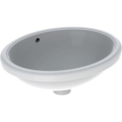 Geberit VariForm oval tezgah altı lavabo: B1=42cm, T=42cm, Batarya deliği=Yok, Taşma deliği=Görünür, Beyaz - 1