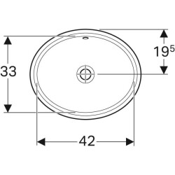 Geberit VariForm oval tezgah altı lavabo: B1=42cm, T=42cm, Batarya deliği=Yok, Taşma deliği=Görünür, Beyaz - 3