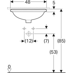 Geberit VariForm oval tezgah altı lavabo: B1=42cm, T=42cm, Batarya deliği=Yok, Taşma deliği=Görünür, Beyaz - 4