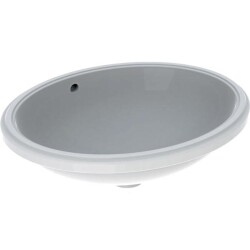 Geberit VariForm oval tezgah altı lavabo: B1=50cm, T=46cm, Batarya deliği=Yok, Taşma deliği=Görünür, Beyaz - 1