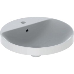 Geberit VariForm yuvarlak tezgah üstü lavabo, batarya banklı: D=48cm, Batarya deliği=Orta, Taşma deliği=Görünür, Beyaz - 1