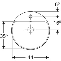 Geberit VariForm yuvarlak tezgah üstü lavabo, batarya banklı: D=48cm, Batarya deliği=Orta, Taşma deliği=Görünür, Beyaz - 3