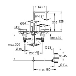 Grohe Allure 3 Delikli Lavabo Bataryası 1/2' M - Boyut - 20188001 - 1