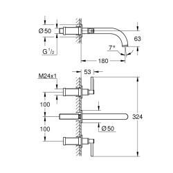 Grohe Atrio 3 Delikli Lavabo Bataryası 1/2' S-Boyut - 20169003 - 2