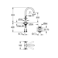 Grohe Atrio Tek Delikli Lavabo Bataryası 1/2' L-Boyut - 21019Al3 - 2