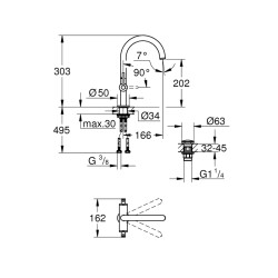 Grohe Atrio Tek Delikli Lavabo Bataryası 1/2' L-Boyut - 21022Al3 - 2