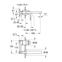 Grohe Baucurve İki Delikli Lavabo Bataryası - 20288000 - 2