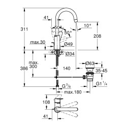 Grohe Bauedge Tek Kumandalı Lavabo Bataryası 1/2' L-Boyut - 23760001 - 2