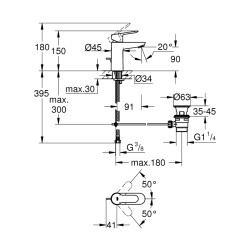 Grohe Bauedge Tek Kumandalı Lavabo Bataryası S-Boyut - 23328000 - 2