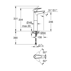 Grohe Bauedge Tek Kumandalı Lavabo Bataryası Xl-Boyut - 23761001 - 2