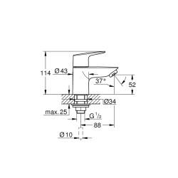 Grohe Bauedge Tek Su Girişli Batarya 1/2' Xs-Boyut - 20421001 - 2