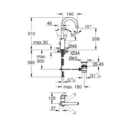 Grohe Bauflow Tek Kumandalı Lavabo Bataryası 1/2' L-Boyut - 23753000 - 2