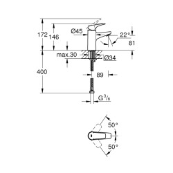 Grohe Bauflow Tek Kumandalı Lavabo Bataryası S-Boyut - 23752000 - 2