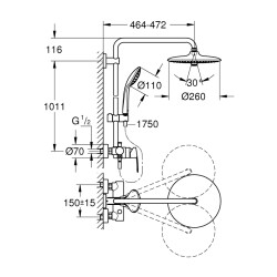 Grohe Duvara Monte Tek Kumandalı Bataryalı Duş Sistemi - 27473001 - 2