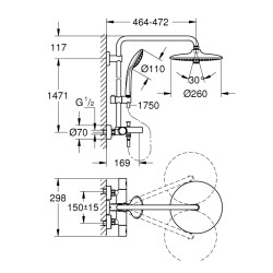 Grohe Duvara Monte Termostatik Banyo Bataryalı Duş Sistemi - 27475001 - 2