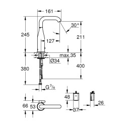 Grohe Essence E Fotoselli Lavabo Bataryası, 1/2', Çift Su Girişli Ayarlanabilir Sıcaklık Sınırlayıcısı - 36445DL0 - 2