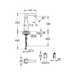 Grohe Essence E Fotoselli Lavabo Bataryası, Tek Su Girişli - 36446000 - 2