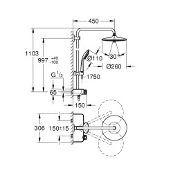 Grohe Euphoria Smartcontrol 260 Mono Duş Sistemi Duvara Monte Termostatik Bataryalı Duş Sistemi - 26509000 - 2