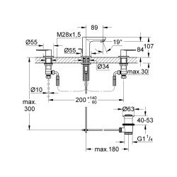 Grohe Eurocosmo 3 Delikli Lavabo Bataryası 1/2' S-Boyut - 20187000 - 2