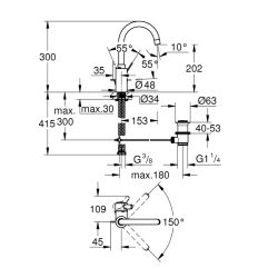 Grohe Eurocosmo Tek Kumandalı Lavabo Bataryası 1/2' L-Boyut - 32830001 - 2