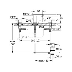 Grohe Eurocube 3 Delikli Lavabo Bataryası 1/2' S-Boyut - 20351Al0 - 2