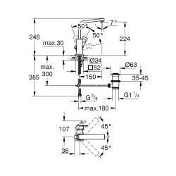 Grohe Eurocube Tek Kumandalı Lavabo Bataryası 1/2' L-Boyut - 23135000 - 2