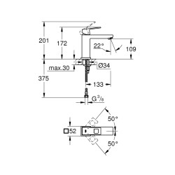 Grohe Eurocube Tek Kumandalı Lavabo Bataryası M-Boyut - 23446000 - 2