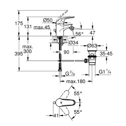 Grohe Euroeco Tek Kumandalı Bide Bataryası S - Boyut - 23263000 - 2