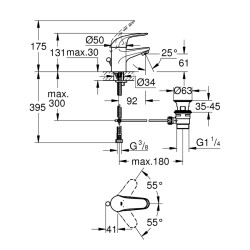 Grohe Euroeco Tek Kumandalı Lavabo Bataryası S - Boyut - 23262000 - 2