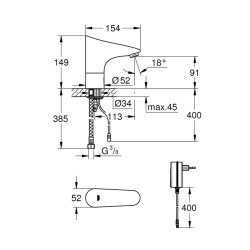 Grohe Europlus E Fotoselli Lavabo Bataryası, Tek Su Girişli - 36016001 - 2