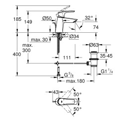 Grohe Eurosmart Tek Kumandalı Lavabo Bataryası S - Boyut - 23965003 - 2