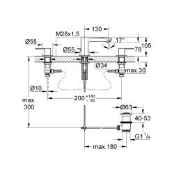 Grohe Eurostyle Cosmopolitan 3 Delikli Lavabo Bataryası S-Boyut - 20208002 - 2