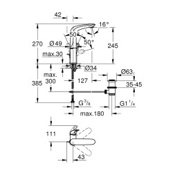 Grohe Eurostyle Tek Kumandalı Lavabo Bataryası 1/2' L-Boyut - 23569Ls3 - 2