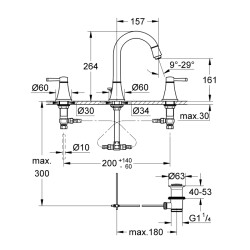 Grohe Grandera 3 Delikli Lavabo Bataryası 1/2' M-Boyut - 20389Da0 - 2