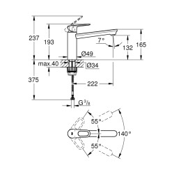 Grohe Grohe Bauflow Tek Kumandalı Eviye Bataryası - 31688000 - 2